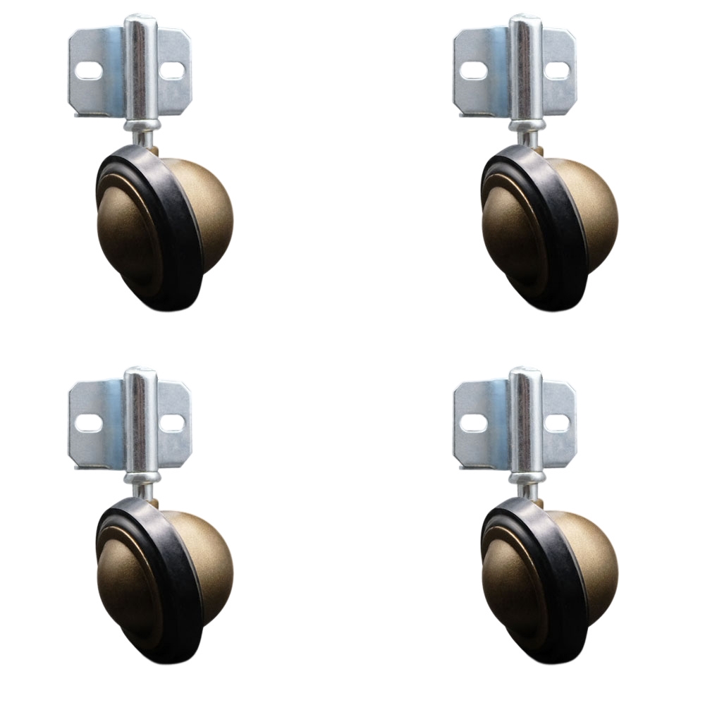 3 Inch Swivel Metal with Soft Rubber Tread Ball Caster Wheels for Furniture - Windsor Anique Brass Finish Stem Casters with Side Mount Bracket - 400lbs. Total Capacity -Set of 4 - Service Caster Brand — photo 1