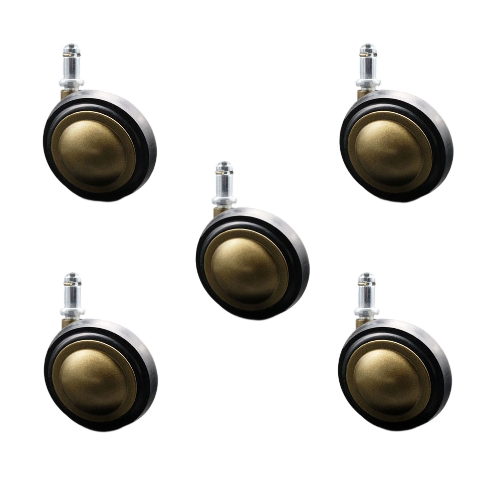 3 Inch Swivel Metal with Soft Rubber Tread Ball Caster Wheels for Furniture - Windsor Anique Brass Finish Stem Casters with 7/16 Inch by 7/8 Inch Grip Ring Stem - Set of 5 - Service Caster Brand — photo 1