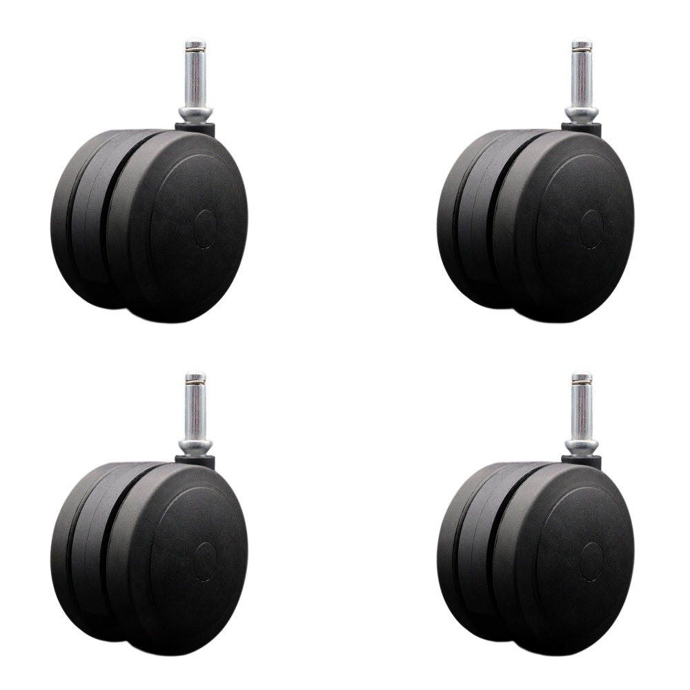 4 Inch Extra Large Heavy Duty Floor Safe Office Chair Wheels - Black Non-Marking Twin Wheels - 7/16 Inch by 1-7/16 Inch Grip Ring Stems - 900 lbs. Total Capacity - Set of 4 - Service Caster Brand — photo 1