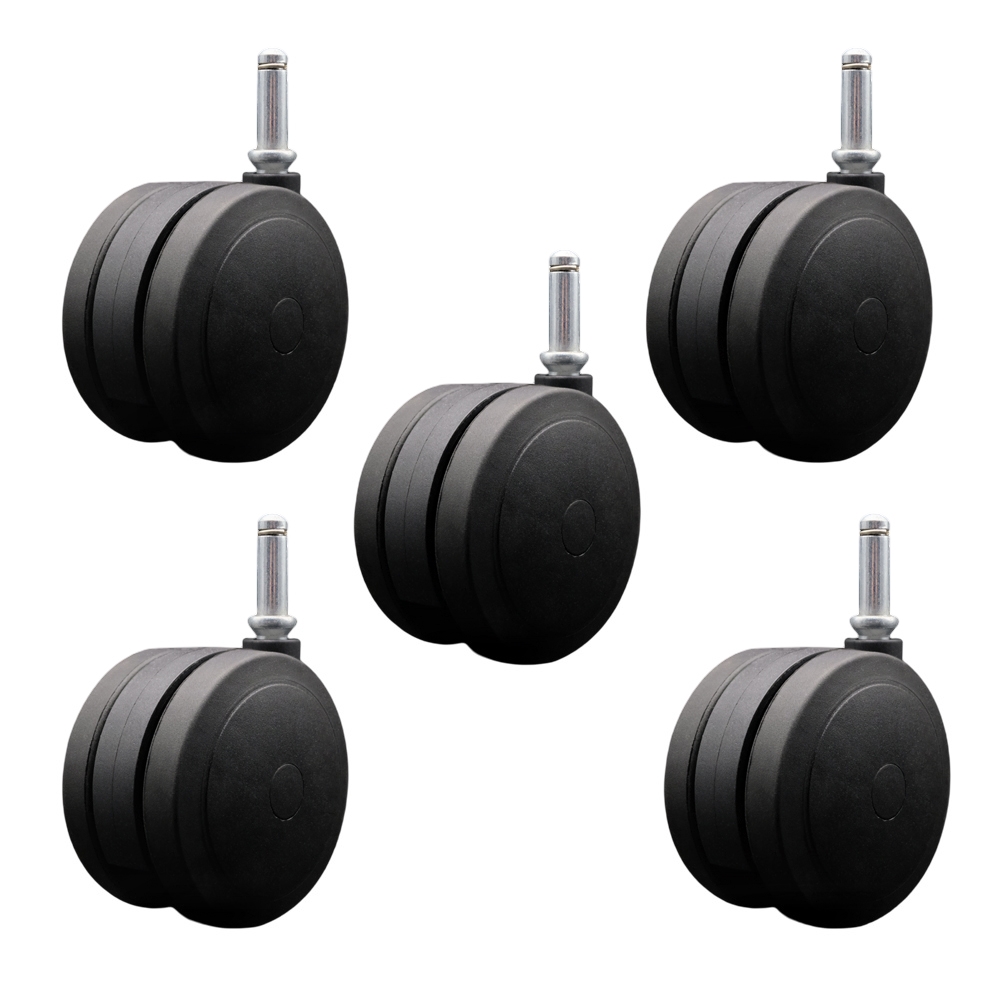 4 Inch Extra Large Heavy Duty Floor Safe Office Chair Wheels - Black Non-Marking Twin Wheels - 7/16 Inch by 1-7/16 Inch Grip Ring Stems - 1,125 lbs. Total Capacity - Set of 5 - Service Caster Brand — photo 1