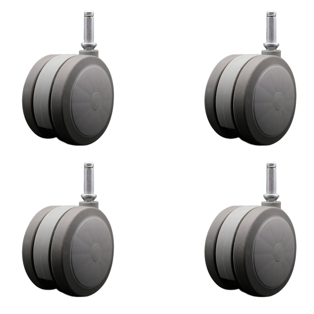 4 Inch Extra Large Heavy Duty Floor Safe Office Chair Wheels - Gray Non-Marking Twin Wheels - 7/16 Inch by 1-7/16 Inch Grip Ring Stems - 900 lbs. Total Capacity - Set of 4 - Service Caster Brand — photo 1