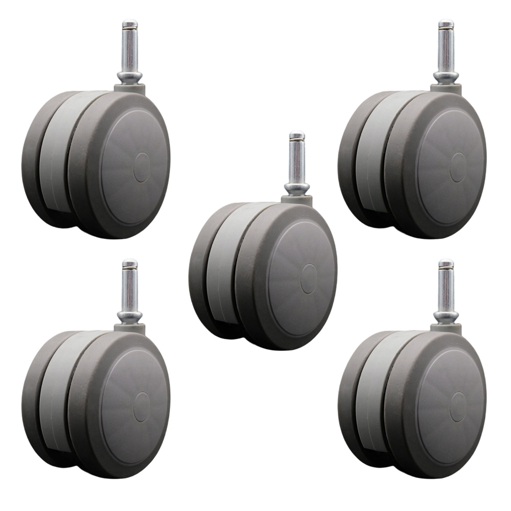 4 Inch Extra Large Heavy Duty Floor Safe Office Chair Wheels - Gray Non-Marking Twin Wheels - 7/16 Inch by 1-7/16 Inch Grip Ring Stems - 1,125 lbs. Total Capacity - Set of 5 - Service Caster Brand — photo 1