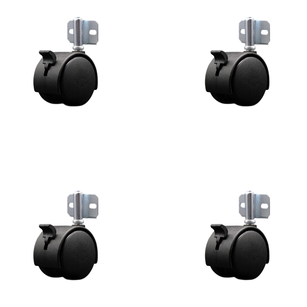 2 Inch Swivel Caster Wheels for Furniture - Nylon Hooded Twin Wheel with Side Mount Bracket and Brake - 300 lbs. Total Capacity - Set of 4 - Service Caster Brand — photo 1