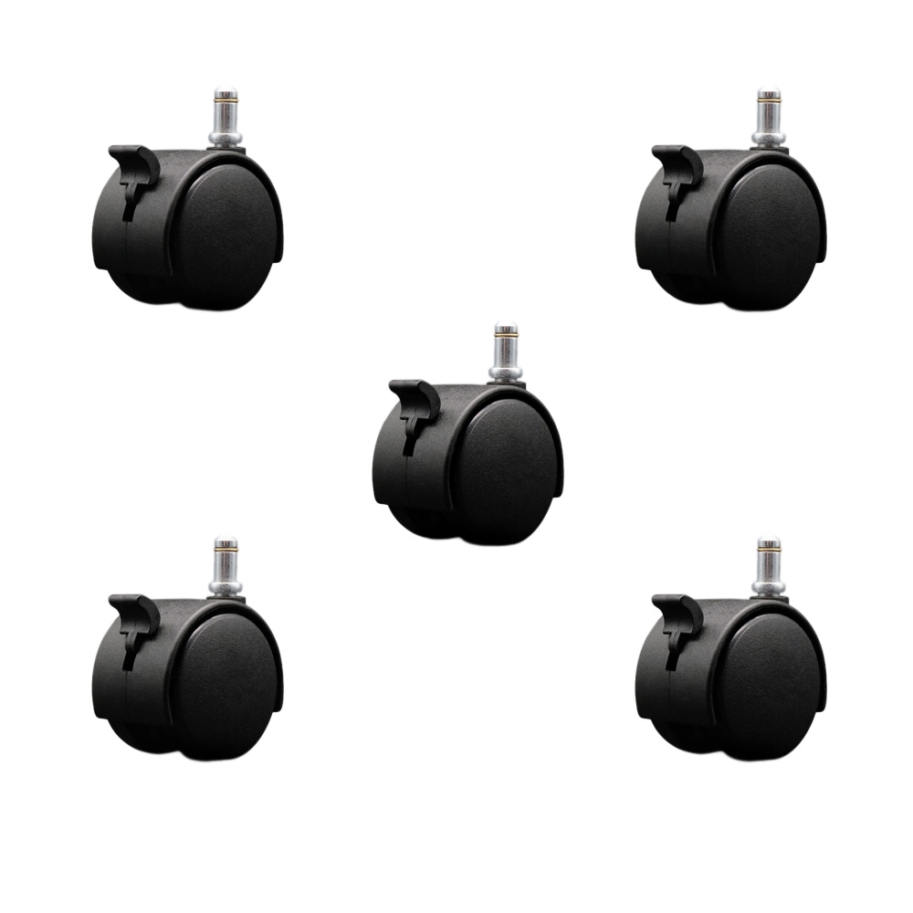 2 Inch Office Chair Wheels with Brakes – Nylon Hooded Twin Wheel – 7/16 Inch by 7/8 Inch Grip Ring Stems – 375 lbs. Total Capacity – Set of 5 – Service Caster Brand — photo 1
