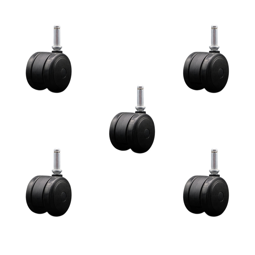 2 Inch Floor Safe Office Chair Wheels - Black Non-Marking Thermoplastic Rubber Twin Wheels - 7/16 Inch by 1-7/16 Inch Grip Ring Stems - 375 lbs. Total Capacity - Set of 5 - Service Caster Brand — photo 1