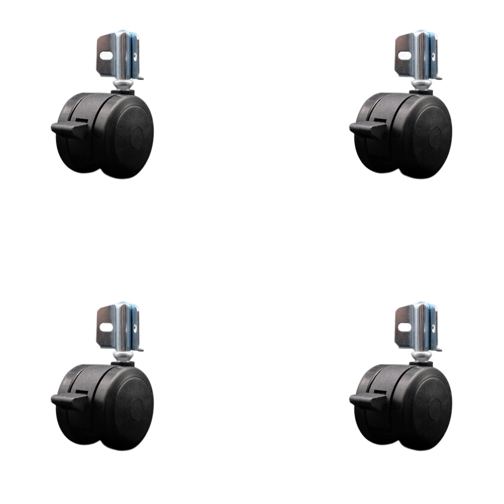 2 Inch Floor Safe Office Chair Wheels - Black Non-Marking Thermoplastic Rubber Twin Wheels - Corner Mounting Brackets and Brakes - 300 lbs. Total Capacity - Set of 4 - Service Caster Brand — photo 1