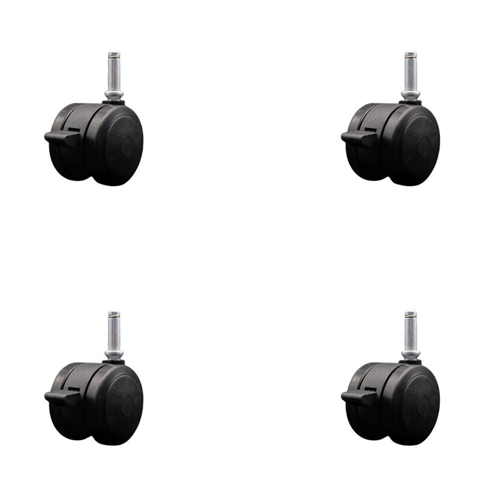 2 Inch Floor Safe Office Chair Wheels - Black Non-Marking Twin Wheels - 7/16 Inch by 1-7/16 Inch Grip Ring Stems and Brakes - 300 lbs. Total Capacity - Set of 4 - Service Caster Brand — photo 1