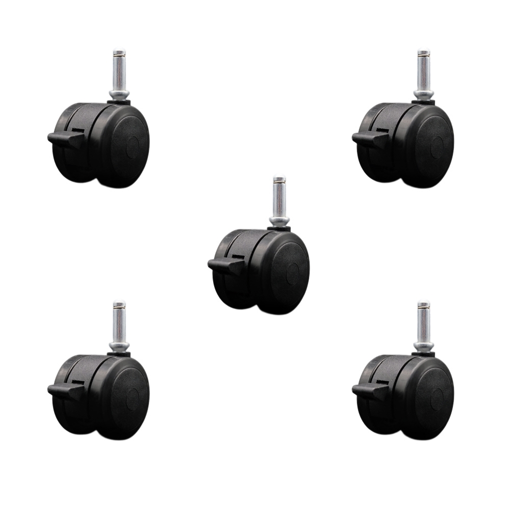 2 Inch Floor Safe Office Chair Wheels - Black Non-Marking Twin Wheels - 7/16 Inch by 1-7/16 Inch Grip Ring Stems and Brakes - 375 lbs. Total Capacity - Set of 5 - Service Caster Brand — photo 1