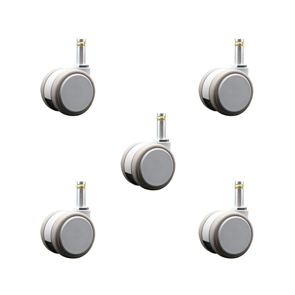 2 Inch MRI Safe Swivel Casters – Quiet Non-Marking Gray Thermoplastic Rubber Twin Wheels – 7/16 Inch by 1-3/8 Inch Grip Ring Stems – 330 lbs. Total Capacity – Set of 5 – Service Caster Brand — photo 1