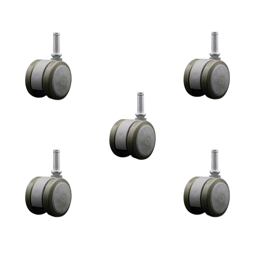 2 Inch Floor Safe Office Chair Wheels - Gray Non-Marking Thermoplastic Rubber Twin Wheels - 7/16 Inch by 1-7/16 Inch Grip Ring Stems - 375 lbs. Total Capacity - Set of 5 - Service Caster Brand — photo 1