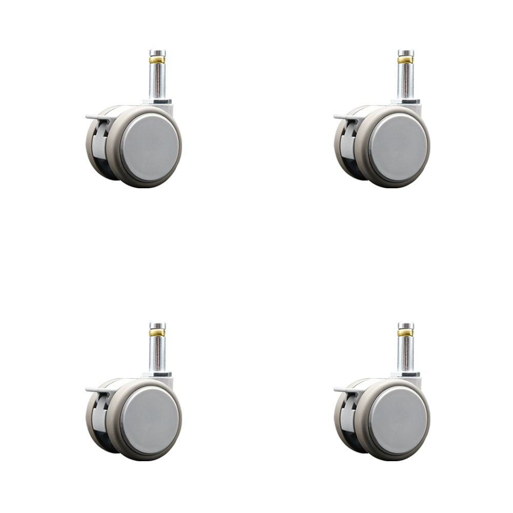 2 Inch MRI Safe Swivel Casters with Brakes – Quiet Non-Marking Gray Thermoplastic Rubber Twin Wheels – 7/16 Inch by 1-3/8 Inch Grip Ring Stems – 264 lbs. Total Capacity–Set of 4 – Service Caster Brand — photo 1