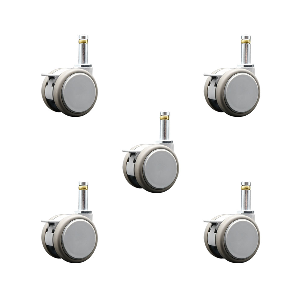 2 Inch MRI Safe Swivel Casters with Brakes – Quiet Non-Marking Gray Thermoplastic Rubber Twin Wheels – 7/16 Inch by 1-3/8 Inch Grip Ring Stems – 330 lbs. Total Capacity–Set of 5 – Service Caster Brand — photo 1