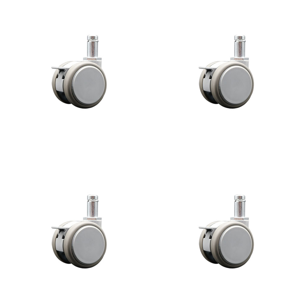 2 Inch MRI Safe Swivel Casters with Brakes – Quiet Non-Marking Gray Thermoplastic Rubber Twin Wheels – 7/16 Inch by 7/8 Inch Grip Ring Stems – 264 lbs. Total Capacity – Set of 4 – Service Caster Brand — photo 1