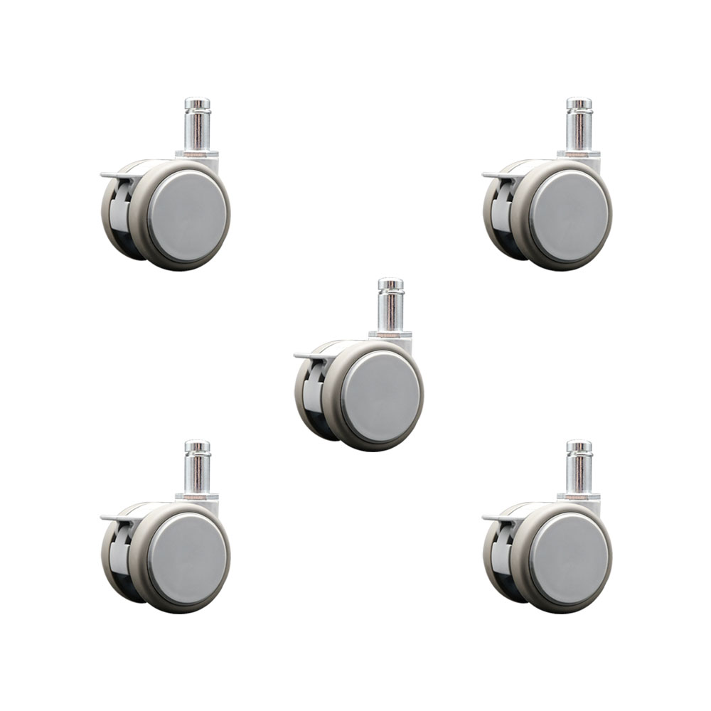 2 Inch MRI Safe Swivel Casters with Brakes – Quiet Non-Marking Gray Thermoplastic Rubber Twin Wheels – 7/16 Inch by 7/8 Inch Grip Ring Stems – 330 lbs. Total Capacity – Set of 5 – Service Caster Brand — photo 1