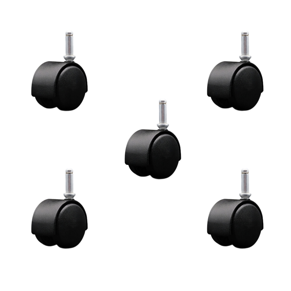 2 Inch Office Chair Wheels – Flat Black Metal Hooded Twin Wheel – 7/16 Inch by 1-7/16 Inch Grip Ring Stems – 375 lbs. Total Capacity – Set of 5 – Service Caster Brand — photo 1