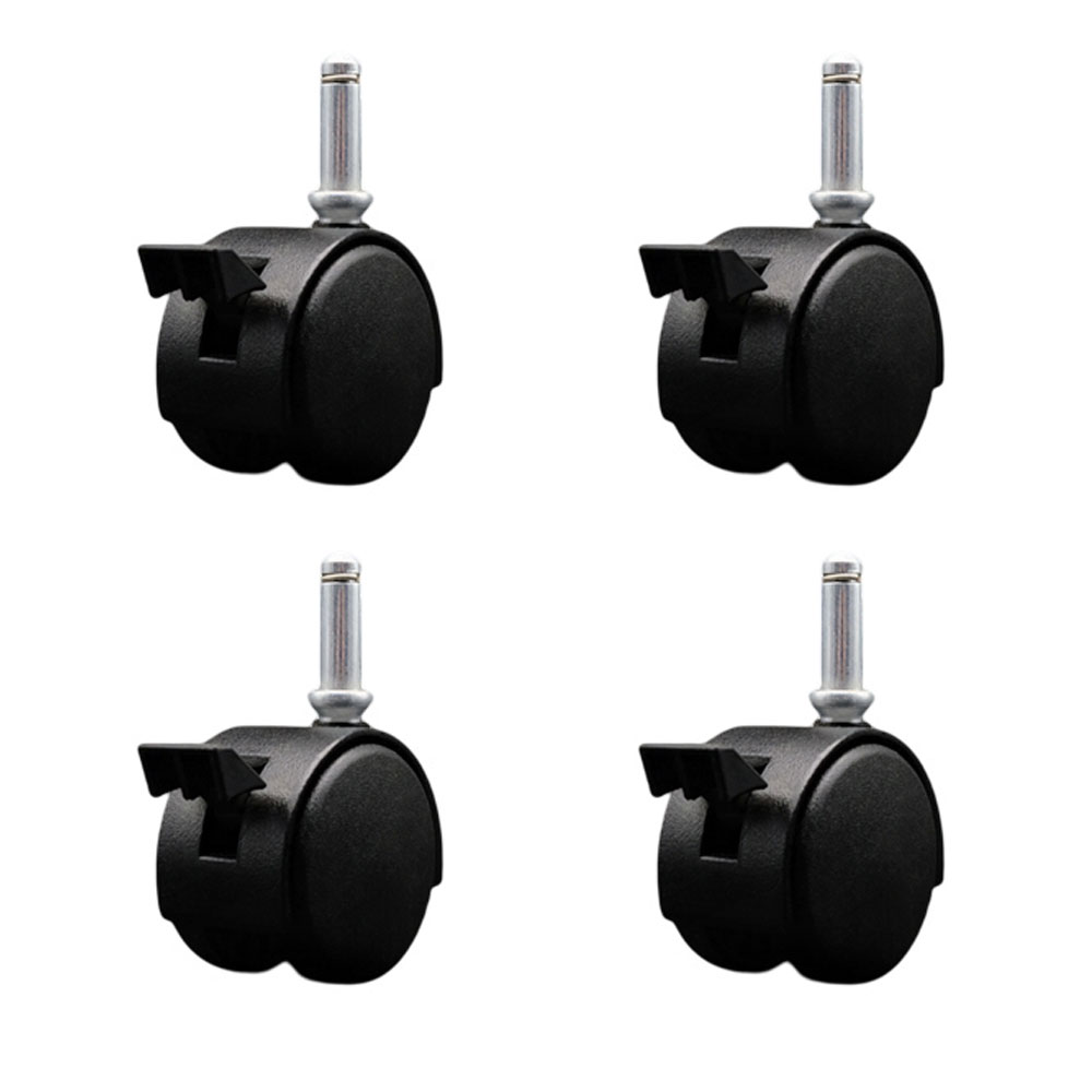 2 Inch Office Chair Wheels with Brakes – Flat Black Metal Hooded Twin Wheel – 7/16 Inch by 1-7/16 Inch Grip Ring Stems – 300 lbs. Total Capacity – Set of 4 – Service Caster Brand — photo 1