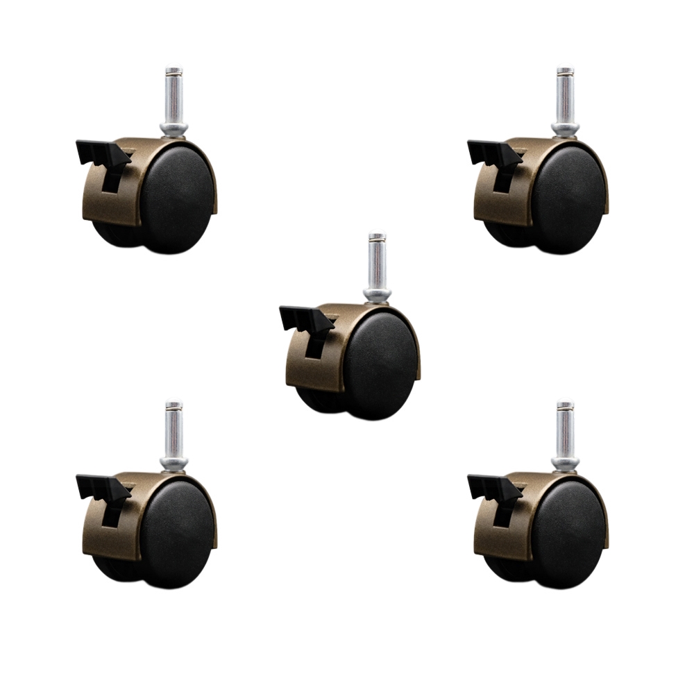 2 Inch Office Chair Wheels with Brakes – Windsor Antique Metal Hooded Twin Wheel – 7/16 Inch by 1-7/16 Inch Grip Ring Stems – 375 lbs. Total Capacity – Set of 5 – Service Caster Brand — photo 1