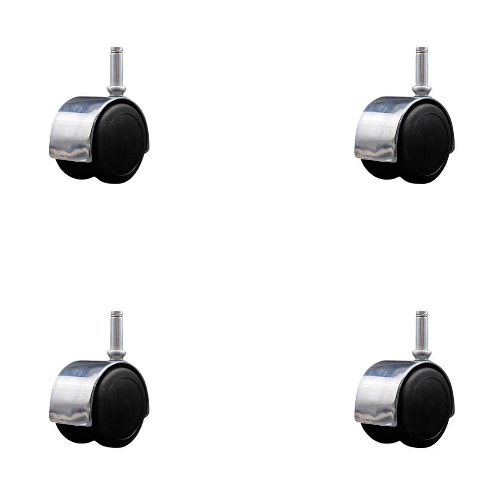 2 Inch Floor Safe Office Chair Wheels – Bright Chrome Metal Hooded Twin Wheel – 7/16 Inch by 1-7/16 Inch Grip Ring Stems – 300 lbs. Total Capacity – Set of 4 – Service Caster Brand — photo 1
