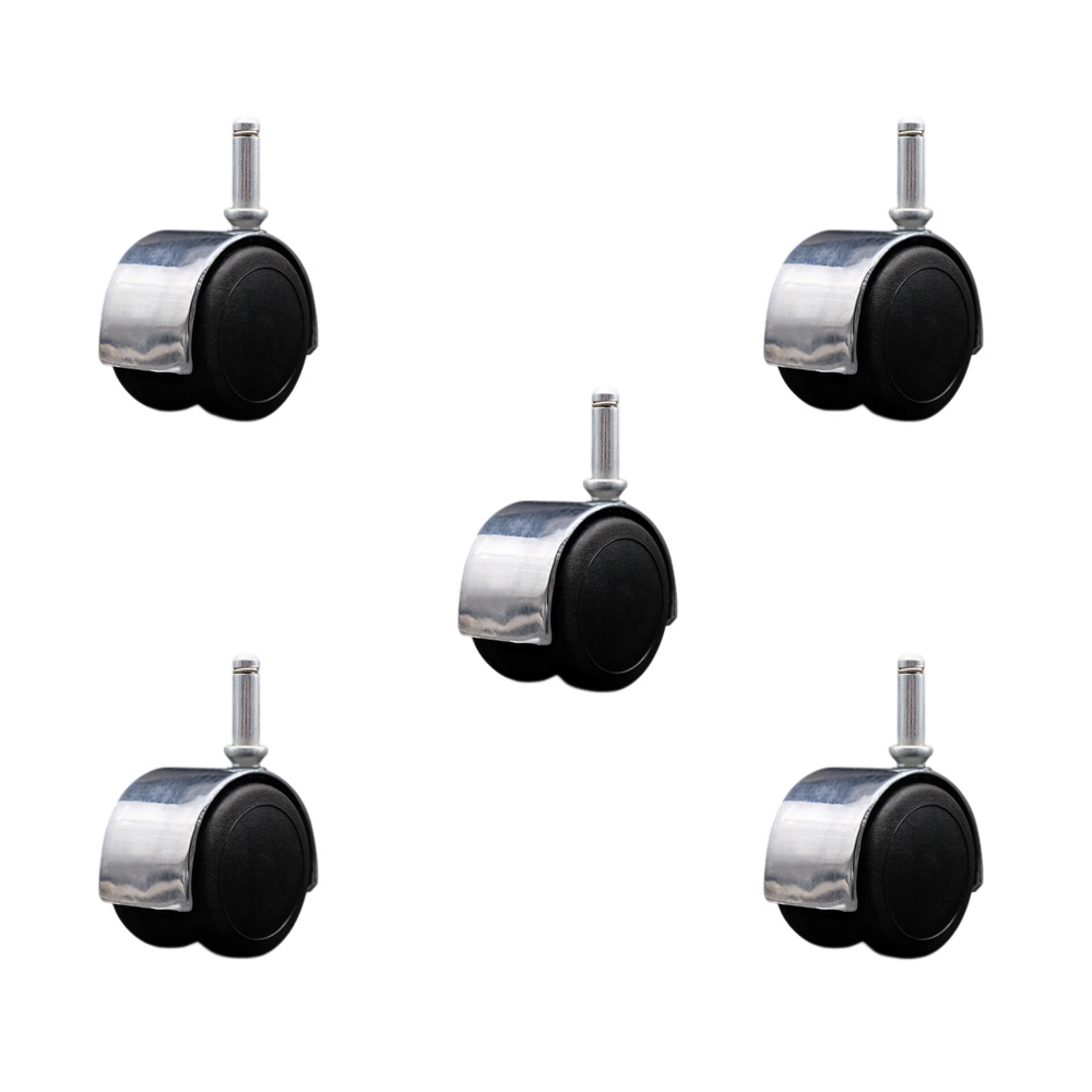 2 Inch Floor Safe Office Chair Wheels – Bright Chrome Metal Hooded Twin Wheel – 7/16 Inch by 1-7/16 Inch Grip Ring Stems – 375 lbs. Total Capacity – Set of 5 – Service Caster Brand — photo 1