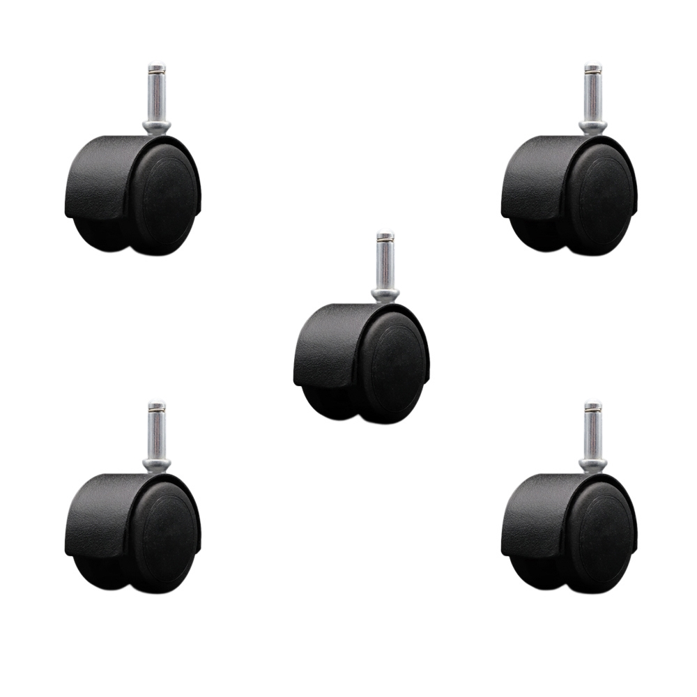 2 Inch Floor Safe Office Chair Wheels – Flat Black Metal Hooded Twin Wheel – 7/16 Inch by 1-7/16 Inch Grip Ring Stems – 375 lbs. Total Capacity – Set of 5 – Service Caster Brand — photo 1