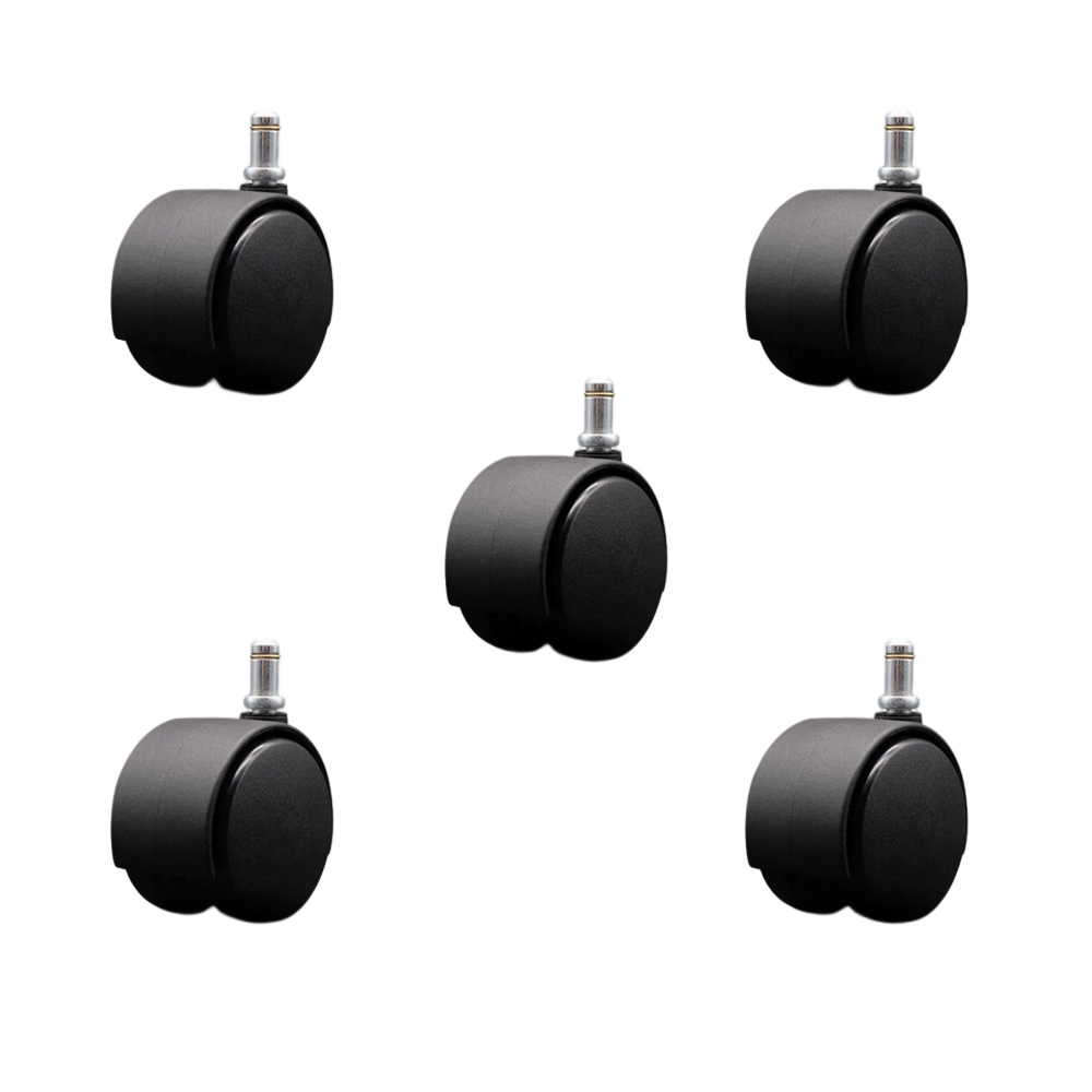 2-3/8 Inch Office Chair Wheels – Nylon Hooded Twin Wheel – 7/16 Inch by 7/8 Inch Grip Ring Stems – 500 lbs. Total Capacity – Set of 5 – Service Caster Brand — photo 1