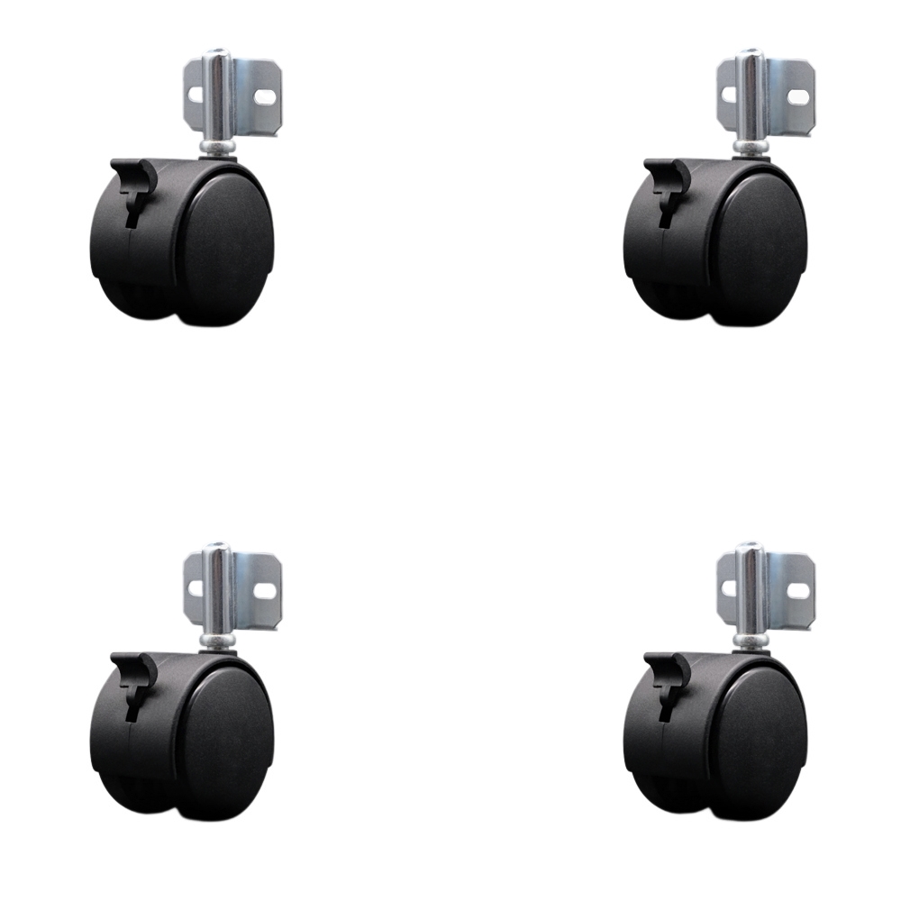 2-3/8 Inch Swivel Caster Wheels for Furniture - Nylon Hooded Twin Wheel with Side Mount Bracket and Brake - 400 lbs. Total Capacity - Set of 4 - Service Caster Brand — photo 1