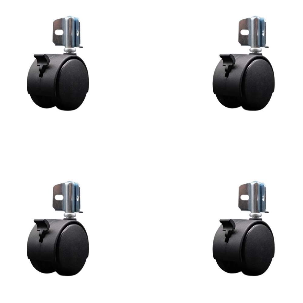 2-3/8 Inch Swivel Caster Wheels for Furniture - Nylon Hooded Twin Wheel with Corner Mount Bracket and Brake - 400 lbs. Total Capacity - Set of 4 - Service Caster Brand — photo 1