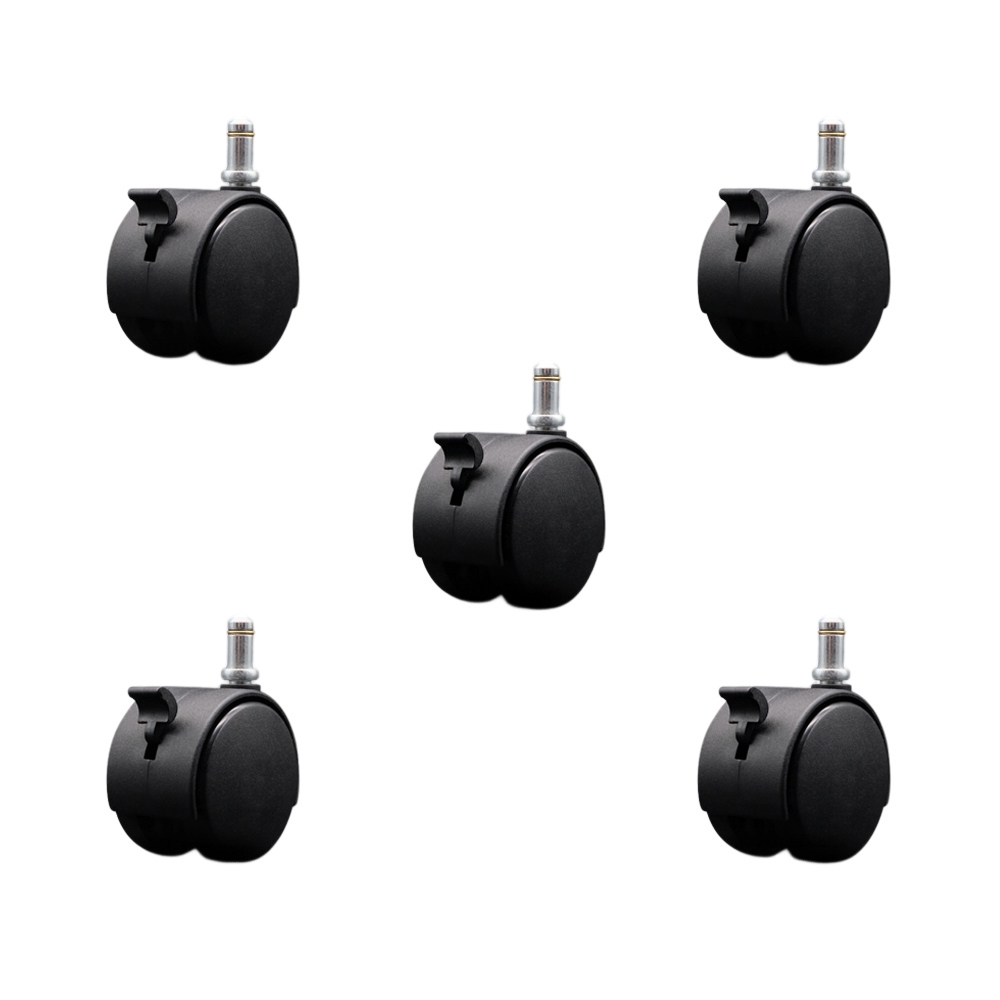 2-3/8 Inch Office Chair Wheels with Brakes – Nylon Hooded Twin Wheel – 7/16 Inch by 7/8 Inch Grip Ring Stems – 500 lbs. Total Capacity – Set of 5 – Service Caster Brand — photo 1