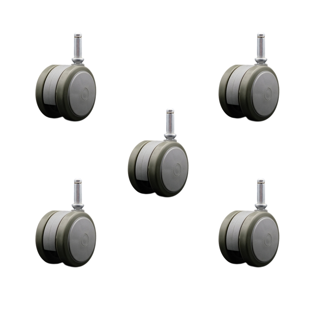 2-3/8 Inch Floor Safe Office Chair Wheels - Gray Non-Marking Thermoplastic Rubber Twin Wheels - 7/16 Inch by 1-7/16 Inch Grip Ring Stems - 500 lbs. Total Capacity - Set of 5 - Service Caster Brand — photo 1