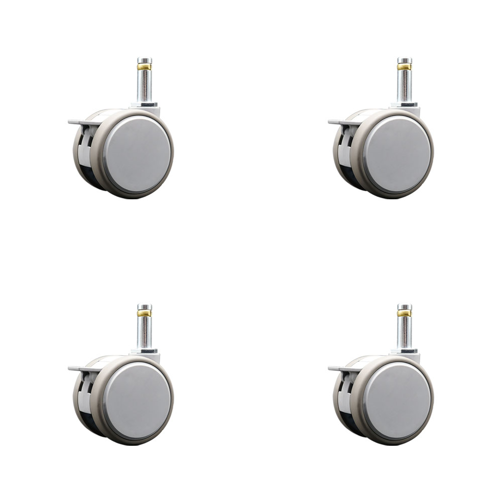 2.375 Inch MRI Safe Swivel Casters with Brakes – Quiet Non-Marking Gray Thermoplastic Rubber Twin Wheels – 7/16 Inch by 1-3/8 Inch Grip Ring Stems–264 lbs. Total Capacity–Set of 4–Service Caster Brand — photo 1
