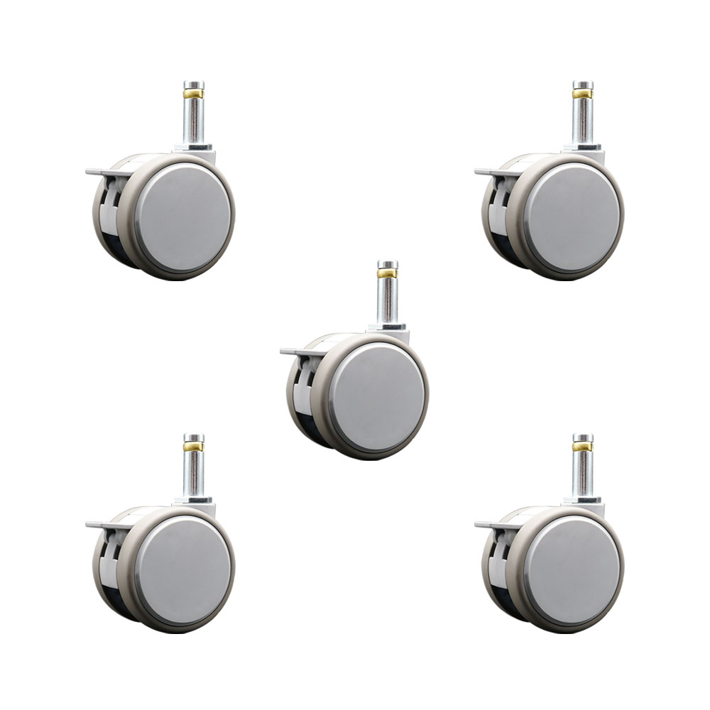 2.375 Inch MRI Safe Swivel Casters with Brakes – Quiet Non-Marking Gray Thermoplastic Rubber Twin Wheels – 7/16 Inch by 1-3/8 Inch Grip Ring Stems–330 lbs. Total Capacity–Set of 5–Service Caster Brand — photo 1