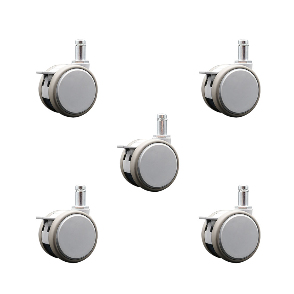 2.375 Inch MRI Safe Swivel Casters with Brakes – Quiet Non-Marking Gray Thermoplastic Rubber Twin Wheels – 7/16 Inch by 7/8 Inch Grip Ring Stems–330 lbs. Total Capacity–Set of 5 – Service Caster Brand — photo 1