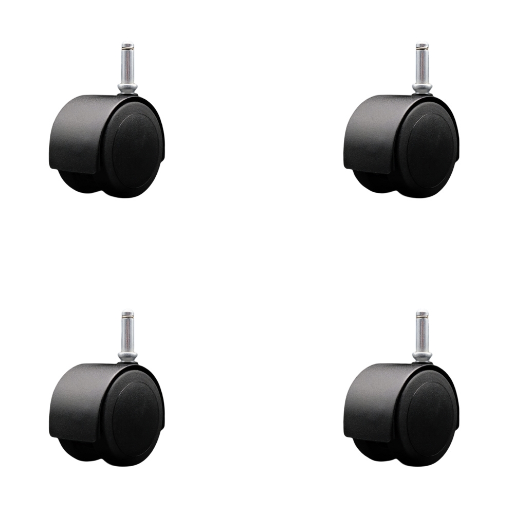 2-3/8 Inch Floor Safe Office Chair Wheels – Flat Black Metal Hooded Twin Wheel – 7/16 Inch by 1-7/16 Inch Grip Ring Stems – 400 lbs. Total Capacity – Set of 4 – Service Caster Brand — photo 1