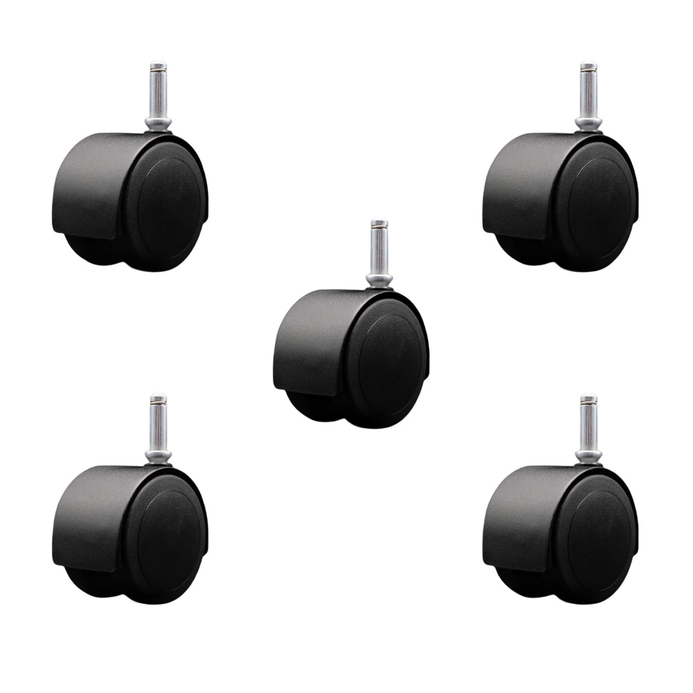 2-3/8 Inch Floor Safe Office Chair Wheels – Flat Black Metal Hooded Twin Wheel – 7/16 Inch by 1-7/16 Inch Grip Ring Stems – 500 lbs. Total Capacity – Set of 5 – Service Caster Brand — photo 1