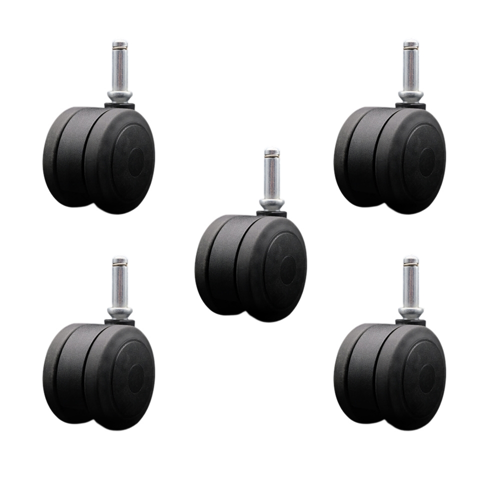 3 Inch Extra Large Heavy Duty Floor Safe Office Chair Wheels - Black Non-Marking Twin Wheels - 7/16 Inch by 1-7/16 Inch Grip Ring Stems - 825 lbs. Total Capacity - Set of 5 - Service Caster Brand — photo 1