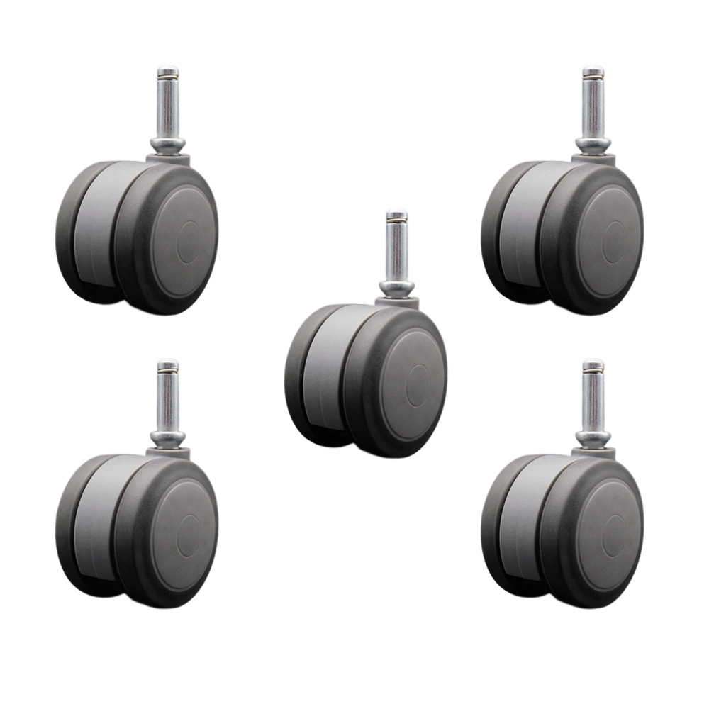 3 Inch Extra Large Heavy Duty Floor Safe Office Chair Wheels - Gray Non-Marking Twin Wheels - 7/16 Inch by 1-7/16 Inch Grip Ring Stems - 825 lbs. Total Capacity - Set of 5 - Service Caster Brand — photo 1