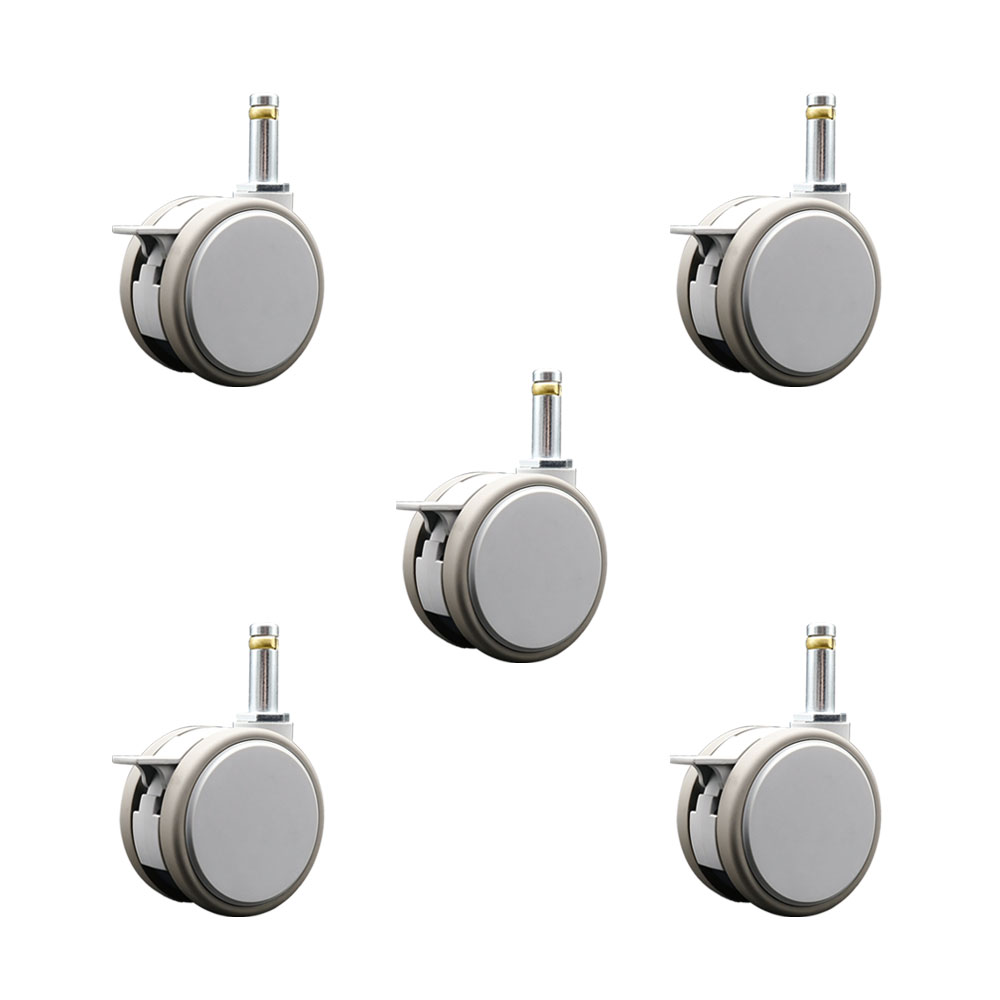 3 Inch MRI Safe Swivel Casters with Brakes – Quiet Non-Marking Gray Thermoplastic Rubber Twin Wheels – 7/16 Inch by 1-3/8 Inch Grip Ring Stems – 330 lbs. Total Capacity–Set of 5 – Service Caster Brand — photo 1