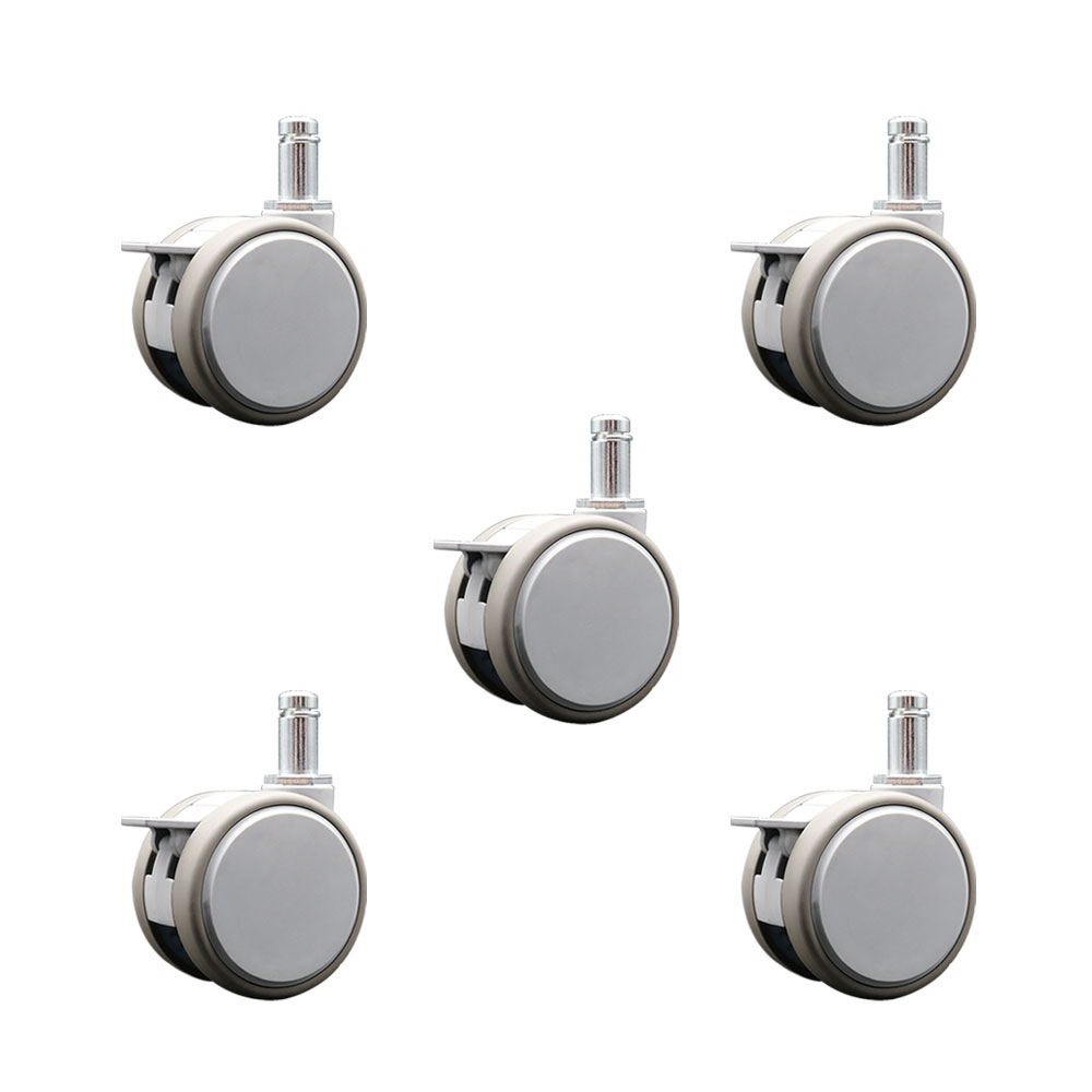 3 Inch MRI Safe Swivel Casters with Brakes – Quiet Non-Marking Gray Thermoplastic Rubber Twin Wheels – 7/16 Inch by 7/8 Inch Grip Ring Stems – 330 lbs. Total Capacity – Set of 5 – Service Caster Brand — photo 1