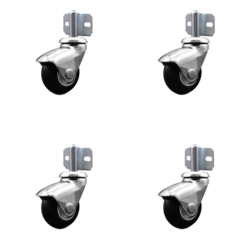 2 Inch Swivel Caster Wheels for Furniture - Bright Chrome Hooded Neoprene Rubber Wheel with Side Mount Bracket - 300 lbs. Total Capacity - Set of 4 - Service Caster Brand — photo 1