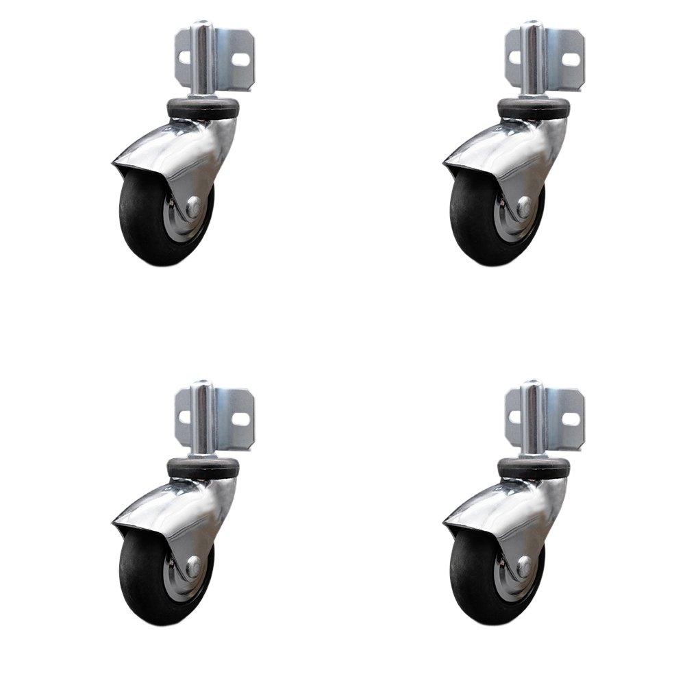 3 Inch Swivel Caster Wheels for Furniture - Bright Chrome Hooded Neoprene Rubber Wheel with Side Mount Bracket - 440 lbs. Total Capacity - Set of 4 - Service Caster Brand — photo 1