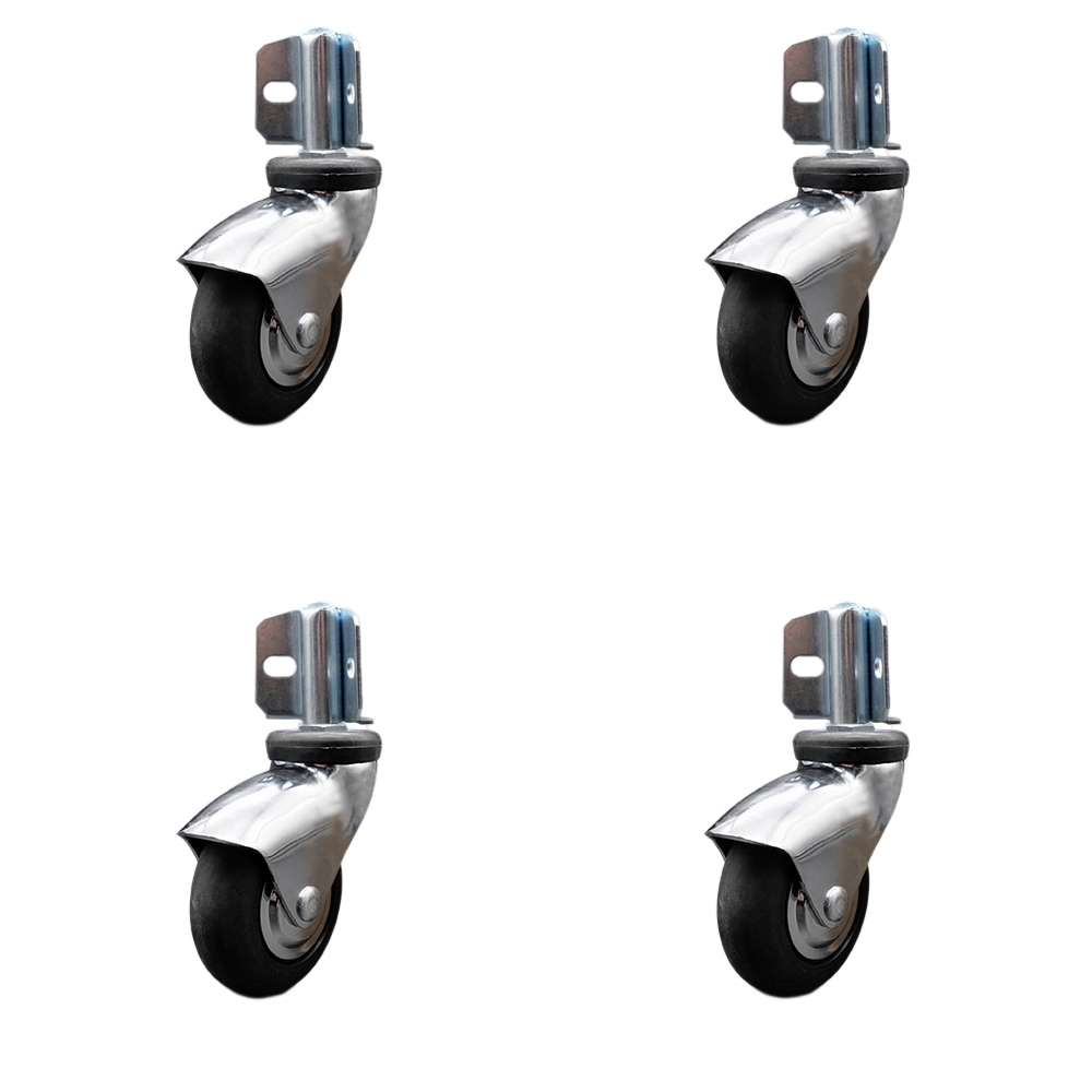 3 Inch Swivel Caster Wheels for Furniture - Bright Chrome Hooded Neoprene Rubber Wheel with Corner Mount Bracket - 440 lbs. Total Capacity - Set of 4 - Service Caster Brand — photo 1