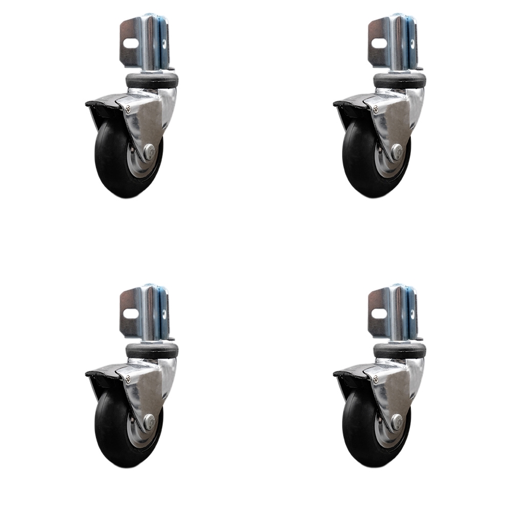 3 Inch Swivel Caster Wheels for Furniture - Bright Chrome Hooded Neoprene Rubber Wheel with Corner Mount Bracket and Brake - 440 lbs. Total Capacity - Set of 4 - Service Caster Brand — photo 1