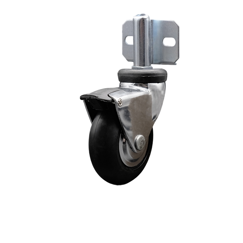 3 Inch Swivel Caster Wheels for Furniture - Bright Chrome Hooded Neoprene Rubber Wheel with Side Mount Bracket and Brake - 110 lbs. Per Caster - Service Caster Brand — photo 1