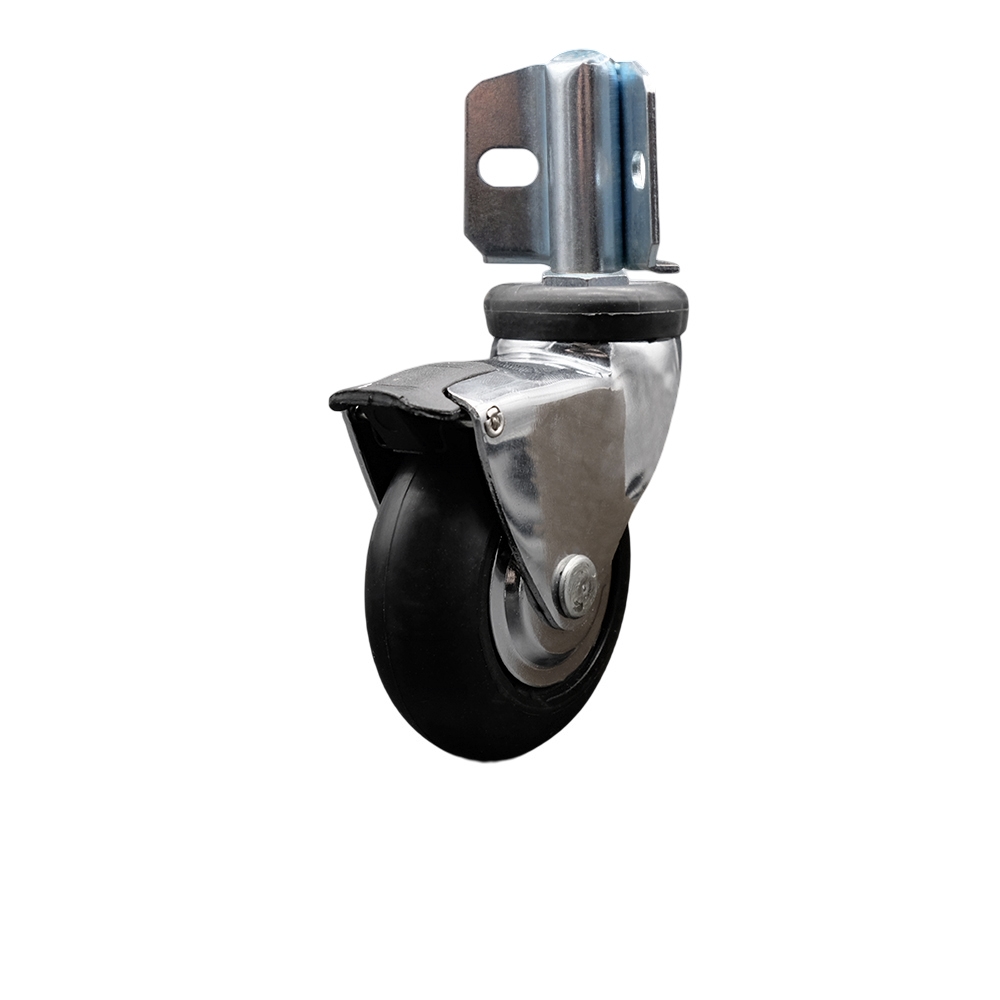 3 Inch Swivel Caster Wheels for Furniture - Bright Chrome Hooded Neoprene Rubber Wheel with Corner Mount Bracket and Brake - 110 lbs. Per Caster - Service Caster Brand — photo 1