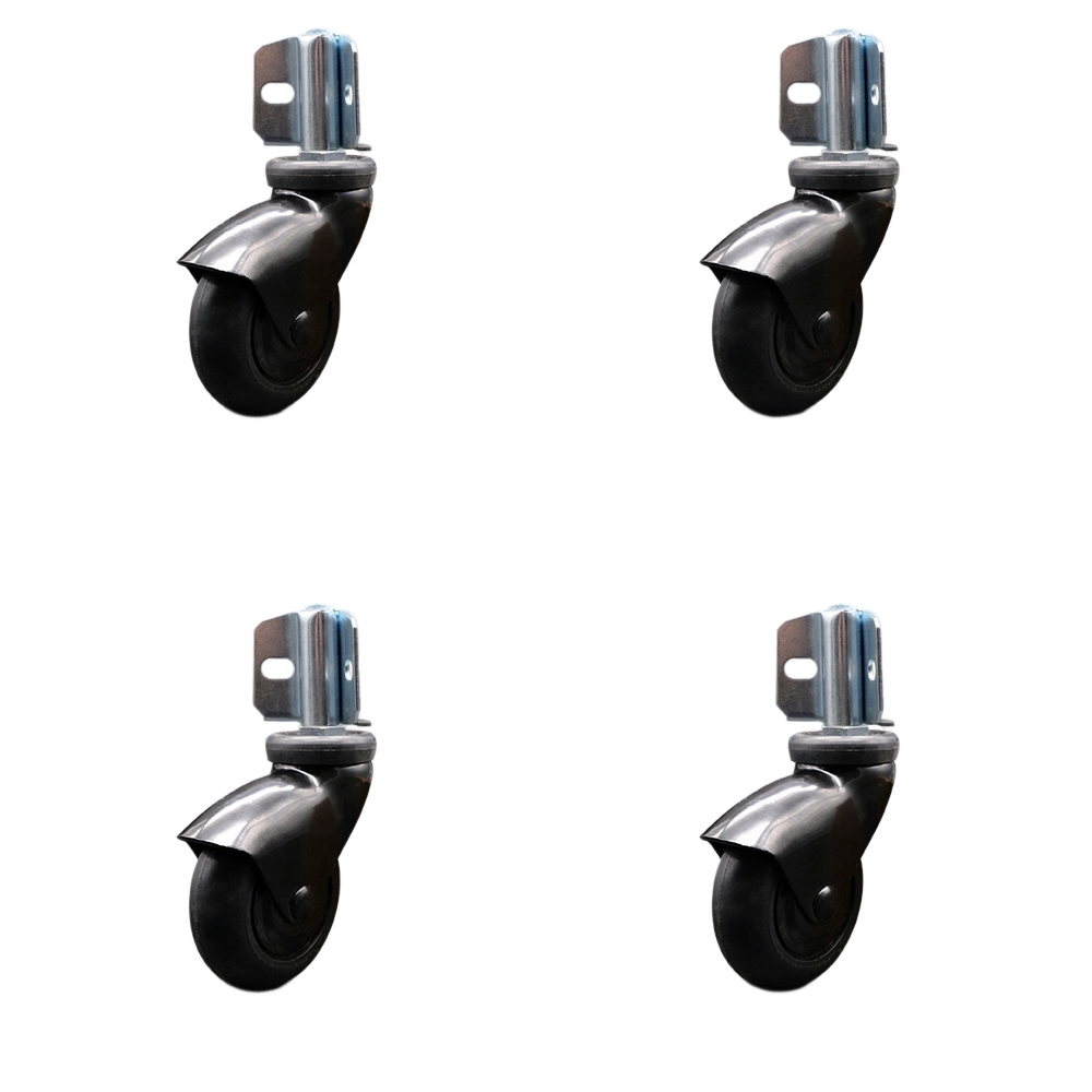 3 Inch Swivel Caster Wheels for Furniture - Black Hooded Neoprene Rubber Wheel with Corner Mount Bracket - 300 lbs. Total Capacity - Set of 4 - Service Caster Brand — photo 1