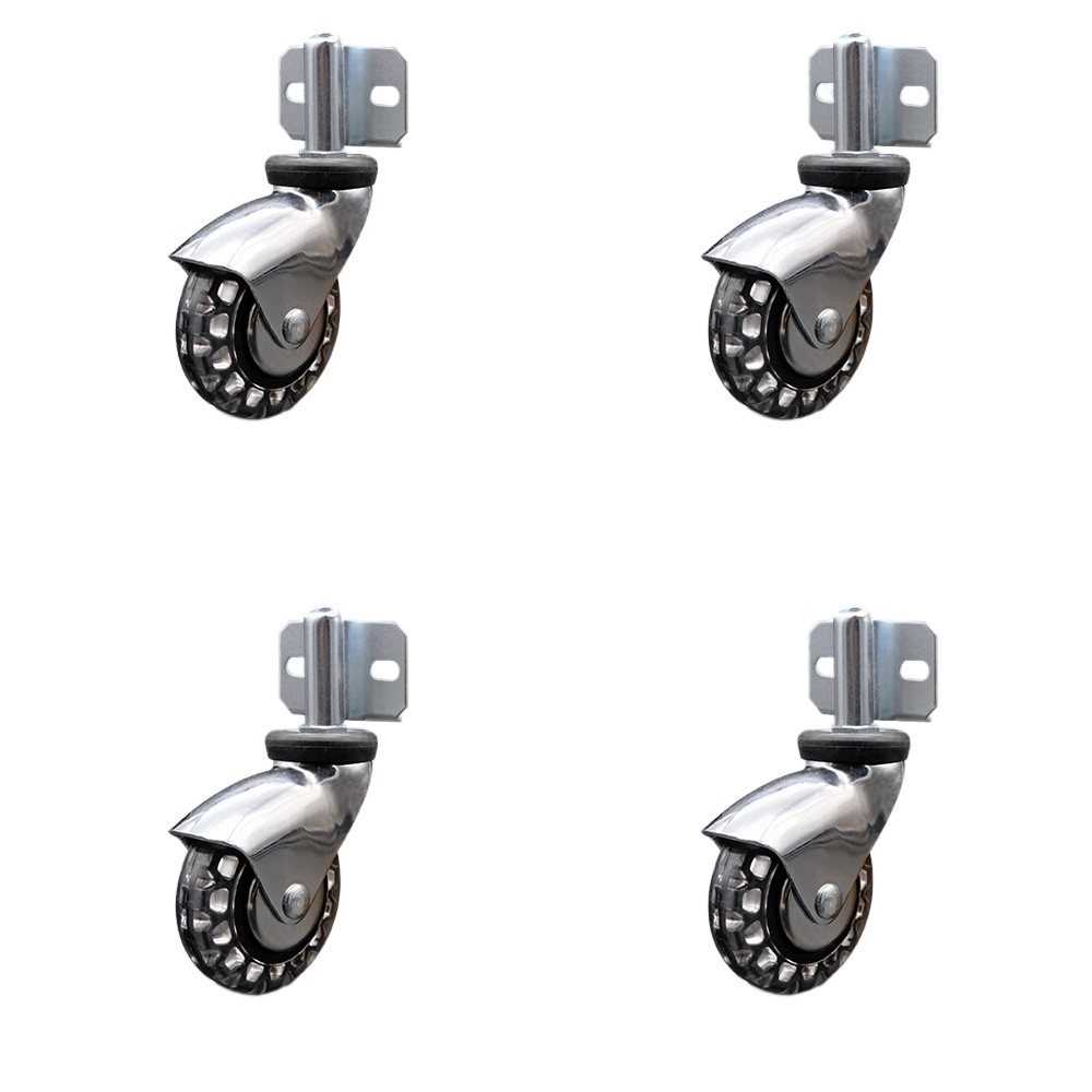 3 Inch Swivel Caster Wheels for Furniture - Bright Chrome Hooded Polyurethane Wheel with Side Mount Bracket - 480 lbs. Total Capacity - Set of 4 - Service Caster Brand — photo 1