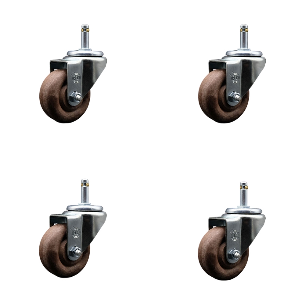 High Temp Glass Filled Nylon Swivel Grip Ring Stem Caster Set of 4 w/3" x 1.25" Brown Wheels and 7/16" Stems - Includes 4 Swivel - 1400 lbs Total Capacity - Service Caster Brand — photo 1