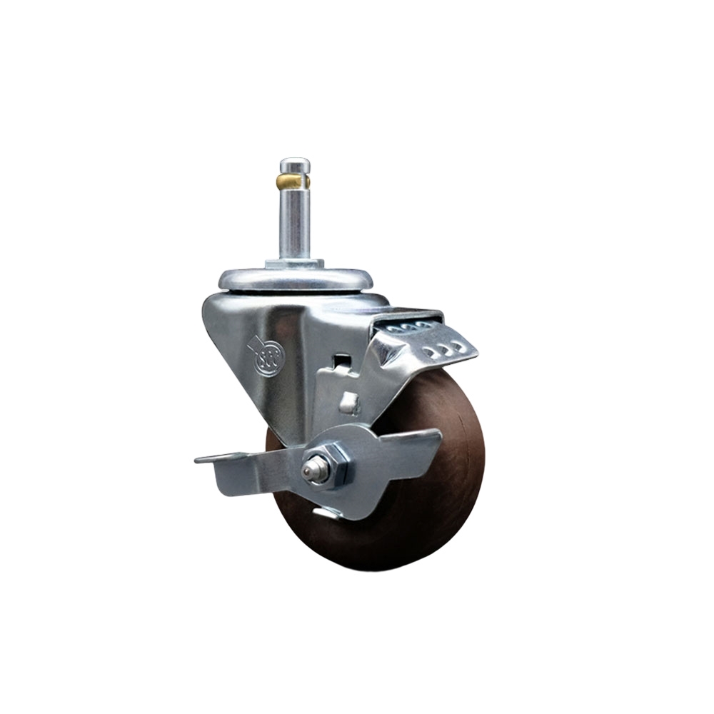 High Temp Glass Filled Nylon Swivel Grip Ring Stem Caster w/3" x 1.25" Brown Wheel and 7/16" Stem & Top Locking Brake - 350 lbs Capacity/Caster - Service Caster Brand — photo 1