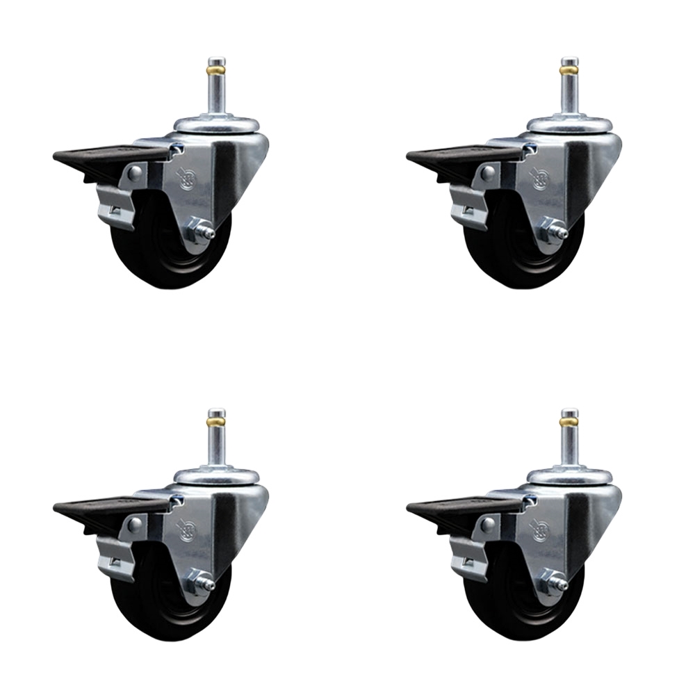 Hard Rubber Swivel Grip Ring Stem Caster Set of 4 w/3" x 1.25" Black Wheels and 7/16" Stems - Includes 4 Swivel - 1100 lbs Total Capacity - Service Caster Brand — photo 1