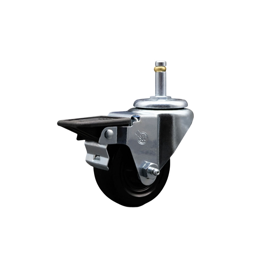 Hard Rubber Swivel Grip Ring Stem Caster w/3" x 1.25" Black Wheel and 7/16" Stem & Posi Locking Brake - 275 lbs Capacity/Caster - Service Caster Brand — photo 1